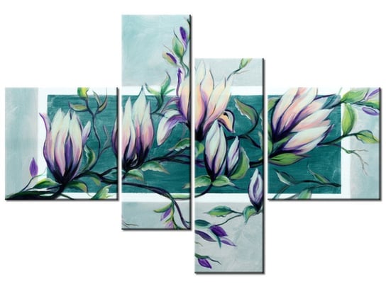 Obraz Słodycz magnolii w jasnej zieleni, 4 elementy, 130x90 cm Oobrazy