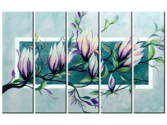 Obraz Słodycz magnolii w jasnej zieleni, 5 elementów, 100x63 cm Oobrazy