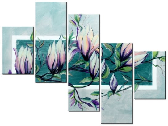 Obraz Słodycz magnolii w jasnej zieleni, 5 elementów, 100x75 cm Oobrazy