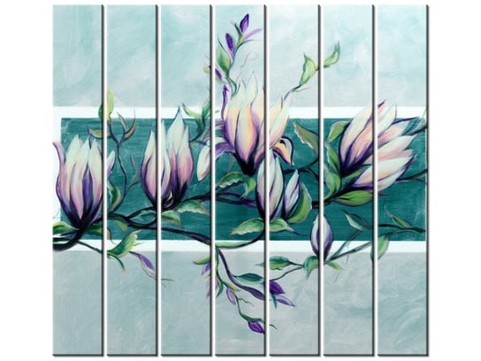 Obraz Słodycz magnolii w jasnej zieleni, 7 elementów, 210x195 cm Oobrazy