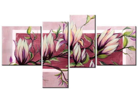 Obraz Słodycz magnolii w pudrowym różu, 4 elementy, 100x55 cm Oobrazy