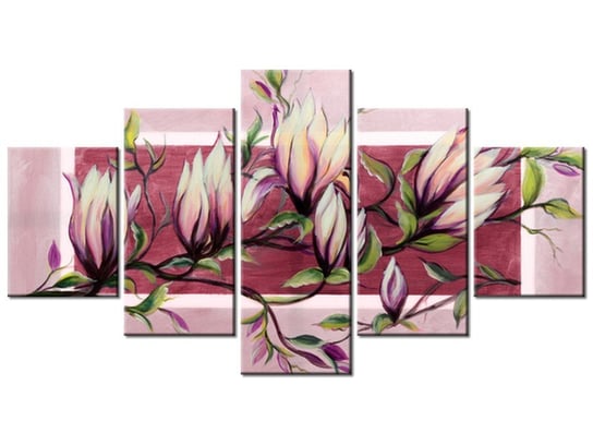 Obraz Słodycz magnolii w pudrowym różu, 5 elementów, 150x80 cm Oobrazy