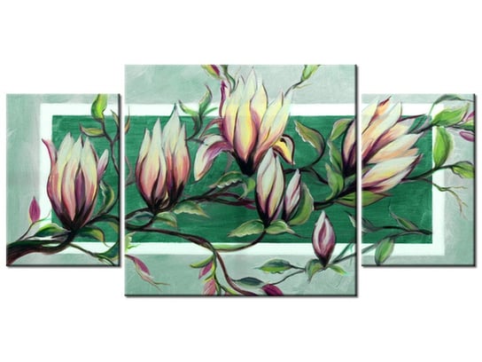 Obraz Słodycz magnolii w zieleni, 3 elementy, 80x40 cm Oobrazy