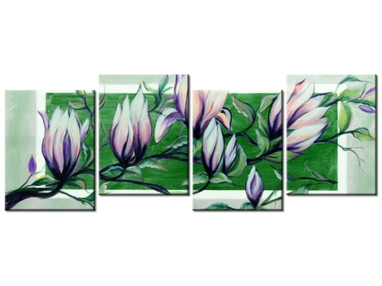 Obraz Słodycz magnolii w zieleni, 4 elementy, 120x45 cm Oobrazy