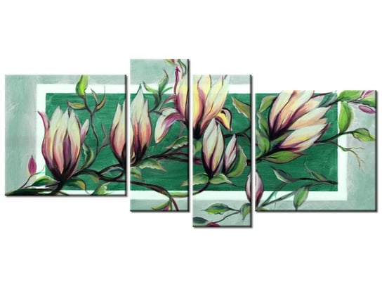 Obraz Słodycz magnolii w zieleni, 4 elementy, 120x55 cm Oobrazy