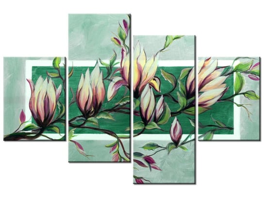 Obraz Słodycz magnolii w zieleni, 4 elementy, 120x80 cm Oobrazy