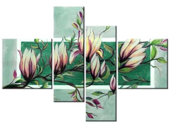Obraz Słodycz magnolii w zieleni, 4 elementy, 130x90 cm Oobrazy