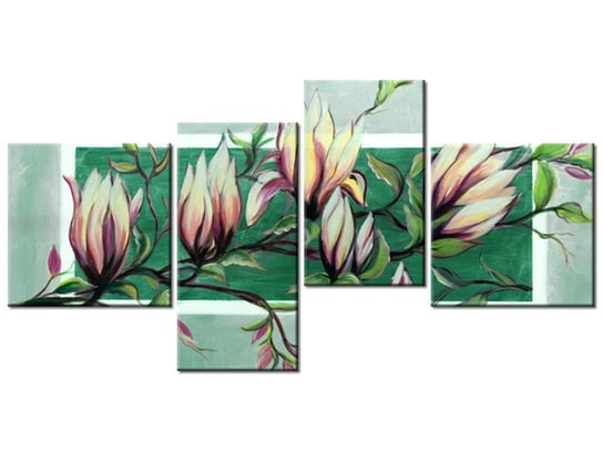 Obraz Słodycz magnolii w zieleni, 4 elementy, 140x70 cm Oobrazy