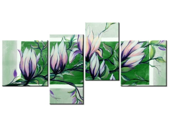 Obraz Słodycz magnolii w zieleni, 4 elementy, 140x70 cm Oobrazy