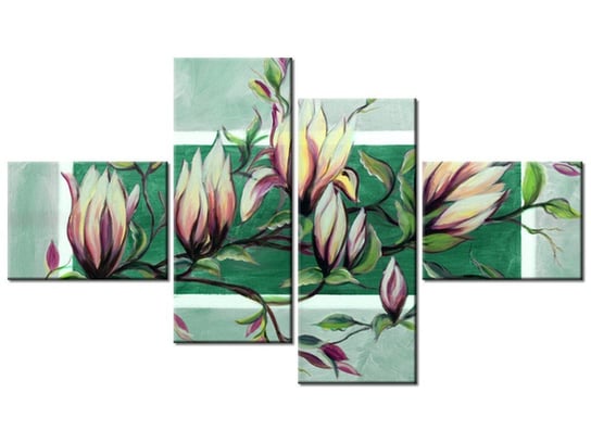 Obraz Słodycz magnolii w zieleni, 4 elementy, 140x80 cm Oobrazy