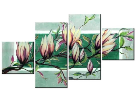 Obraz Słodycz magnolii w zieleni, 4 elementy, 160x90 cm Oobrazy