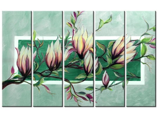 Obraz Słodycz magnolii w zieleni, 5 elementów, 100x63 cm Oobrazy