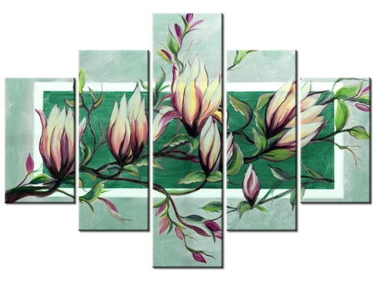 Obraz Słodycz magnolii w zieleni, 5 elementów, 100x70 cm Oobrazy