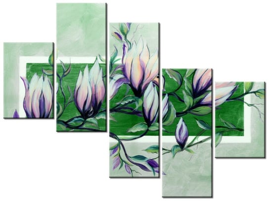 Obraz Słodycz magnolii w zieleni, 5 elementów, 100x75 cm Oobrazy