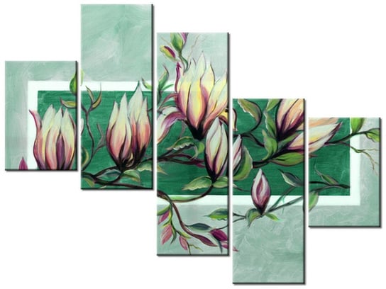 Obraz Słodycz magnolii w zieleni, 5 elementów, 100x75 cm Oobrazy