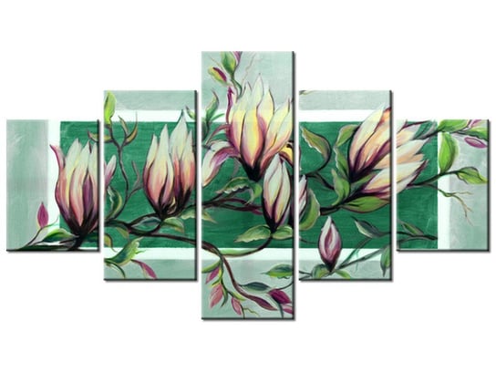 Obraz Słodycz magnolii w zieleni, 5 elementów, 125x70 cm Oobrazy