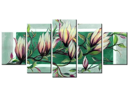 Obraz Słodycz magnolii w zieleni, 5 elementów, 150x70 cm Oobrazy
