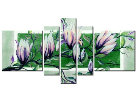 Obraz Słodycz magnolii w zieleni, 5 elementów, 160x80 cm Oobrazy
