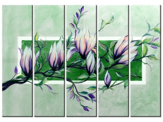 Obraz Słodycz magnolii w zieleni, 5 elementów, 225x160 cm Oobrazy