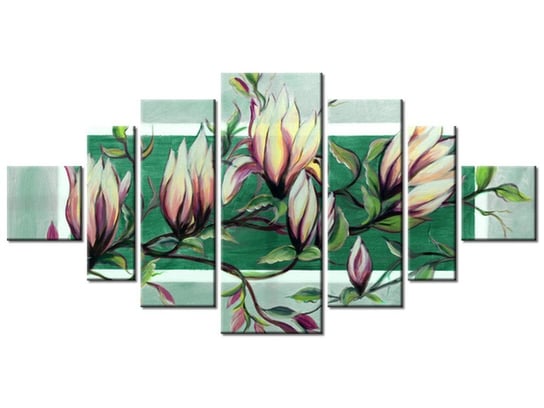 Obraz, Słodycz magnolii w zieleni, 7 elementów, 200x100 cm Oobrazy