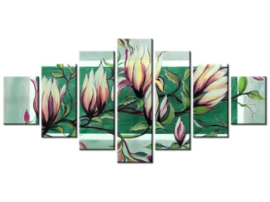 Obraz Słodycz magnolii w zieleni, 7 elementów, 210x100 cm Oobrazy