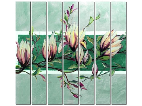 Obraz Słodycz magnolii w zieleni, 7 elementów, 210x195 cm Oobrazy