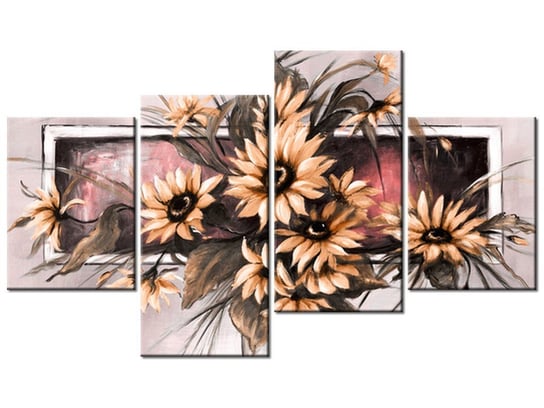 Obraz Słoneczniki w pudrowym rózu, 4 elementy, 120x70 cm Oobrazy