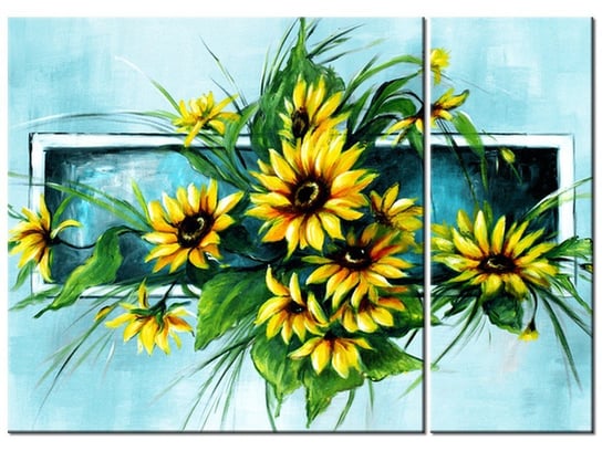 Obraz Słoneczniki w turkusie, 2 elementy, 70x50 cm Oobrazy