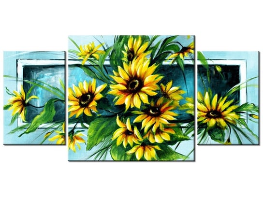 Obraz Słoneczniki w turkusie, 3 elementy, 80x40 cm Oobrazy