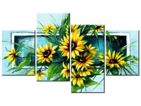 Obraz Słoneczniki w turkusie, 4 elementy, 120x70 cm Oobrazy