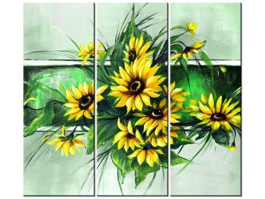 Obraz Słoneczniki w zieleni, 3 elementy, 90x80 cm Oobrazy