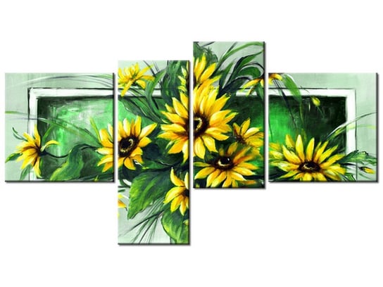 Obraz Słoneczniki w zieleni, 4 elementy, 100x55 cm Oobrazy