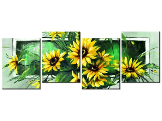 Obraz Słoneczniki w zieleni, 4 elementy, 120x45 cm Oobrazy
