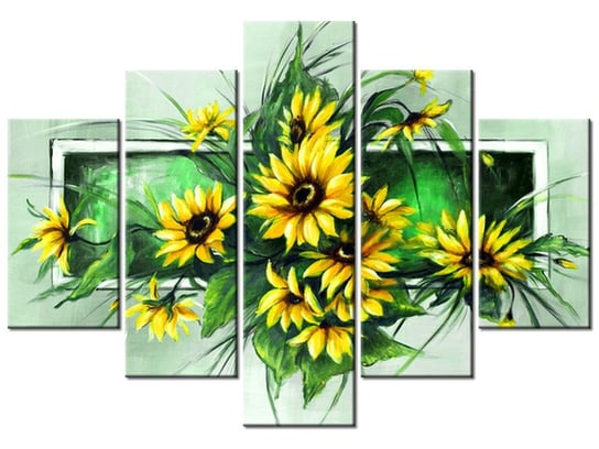 Obraz, Słoneczniki w zieleni, 5 elementów, 150x105 cm Oobrazy