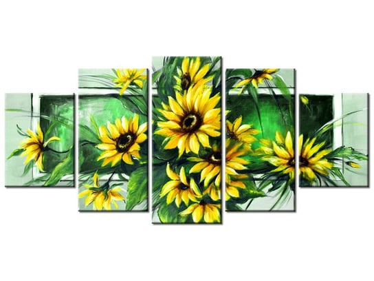 Obraz Słoneczniki w zieleni, 5 elementów, 150x70 cm Oobrazy