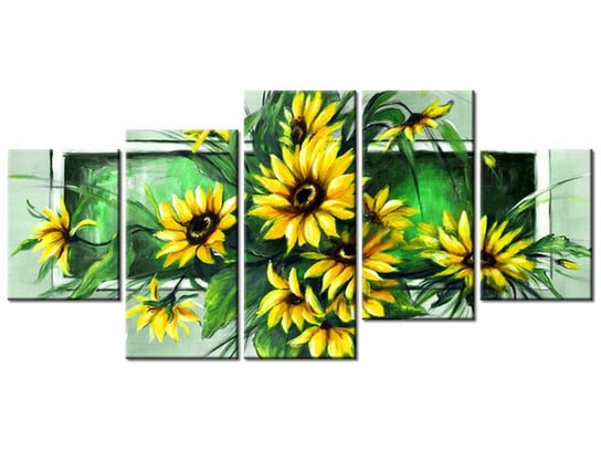 Obraz Słoneczniki w zieleni, 5 elementów, 150x70 cm Oobrazy