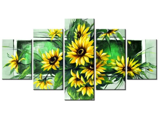 Obraz Słoneczniki w zieleni, 5 elementów, 150x80 cm Oobrazy