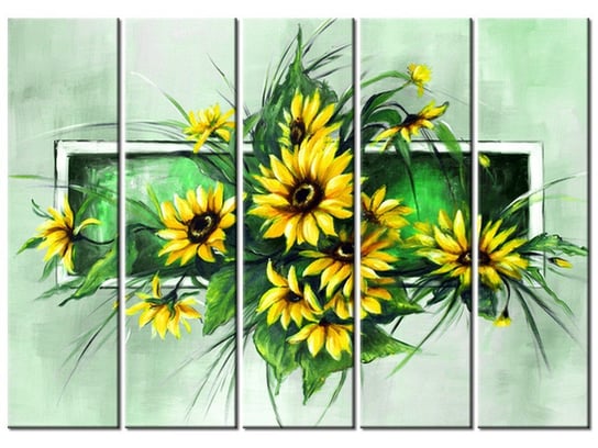 Obraz Słoneczniki w zieleni, 5 elementów, 225x160 cm Oobrazy