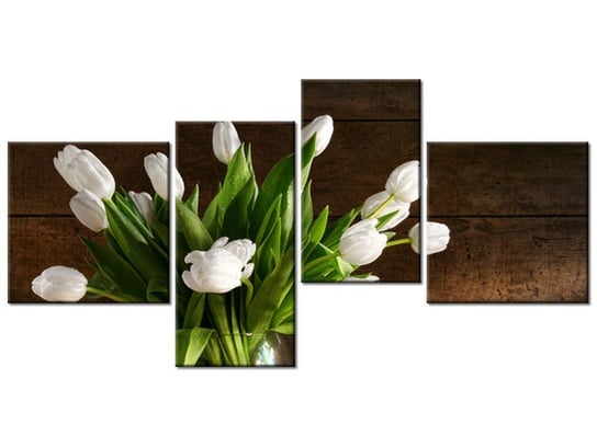 Obraz Śnieżnobiałe tulipany, 4 elementy, 140x70 cm Oobrazy