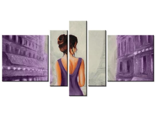 Obraz Spacer w Paryżu w fiolecie, 5 elementów, 160x80 cm Oobrazy