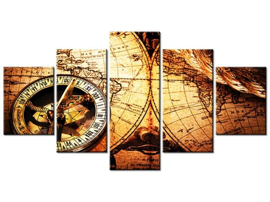 Obraz Stara mapa świata, 5 elementów, 150x80 cm Oobrazy