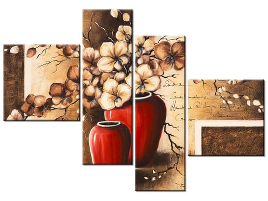 Obraz Storczyki w czerwonym wazonie, 4 elementy, 100x70 cm Oobrazy