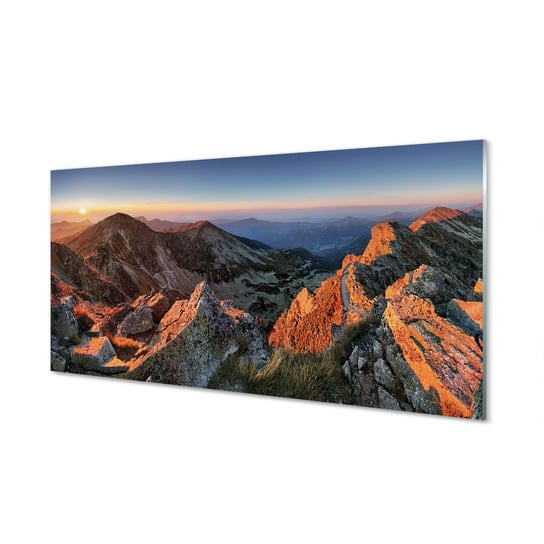 Obraz szklany TULUP Góry zachód słońca, 100x50 cm Tulup