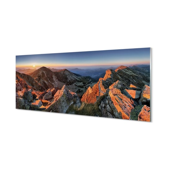 Obraz szklany TULUP Góry zachód słońca, 125x50 cm Tulup