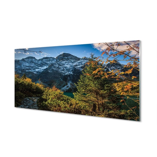 Obraz szklany TULUP grafika Góry jezioro, 100x50 cm Tulup