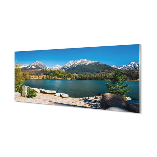 Obraz szklany TULUP grafika Góry jezioro, 125x50 cm Tulup