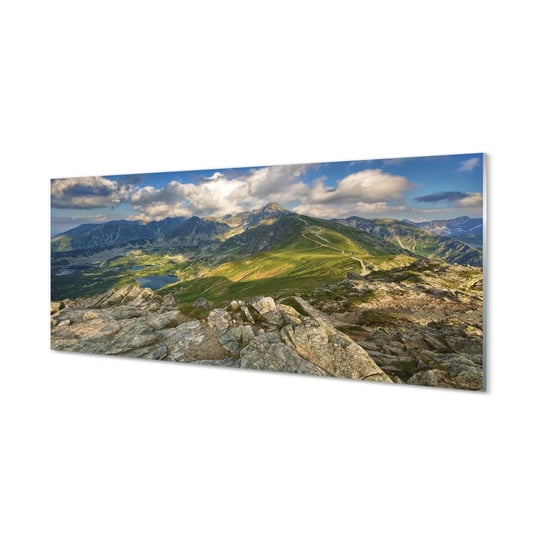 Obraz szklany TULUP grafika Góry jezioro, 125x50 cm Tulup