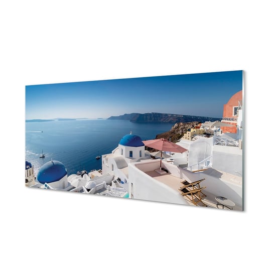 Obraz szklany TULUP Grecja Morze budynki panorama, 100x50 cm Tulup