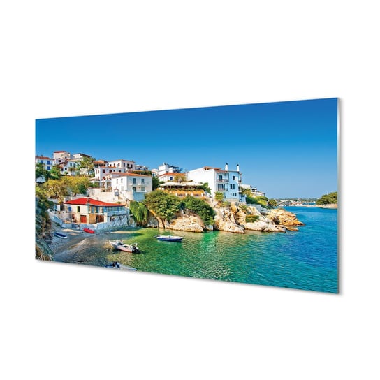 Obraz szklany TULUP Grecja Wybrzeże budynki morze, 100x50 cm Tulup