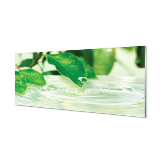 Obraz szklany TULUP Krople liście woda 125x50 cm Tulup